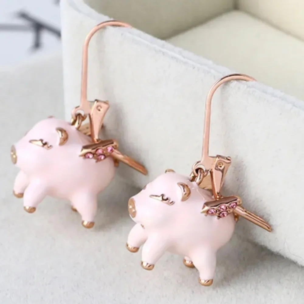 Spade Authentic Cute Fashion Drop Flying Pig Leverback Pink and Rose Gold